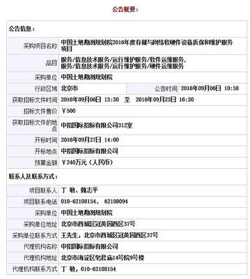 聚焦中国土地勘测规划院2016年度IT基础设施维保服务项目再招标